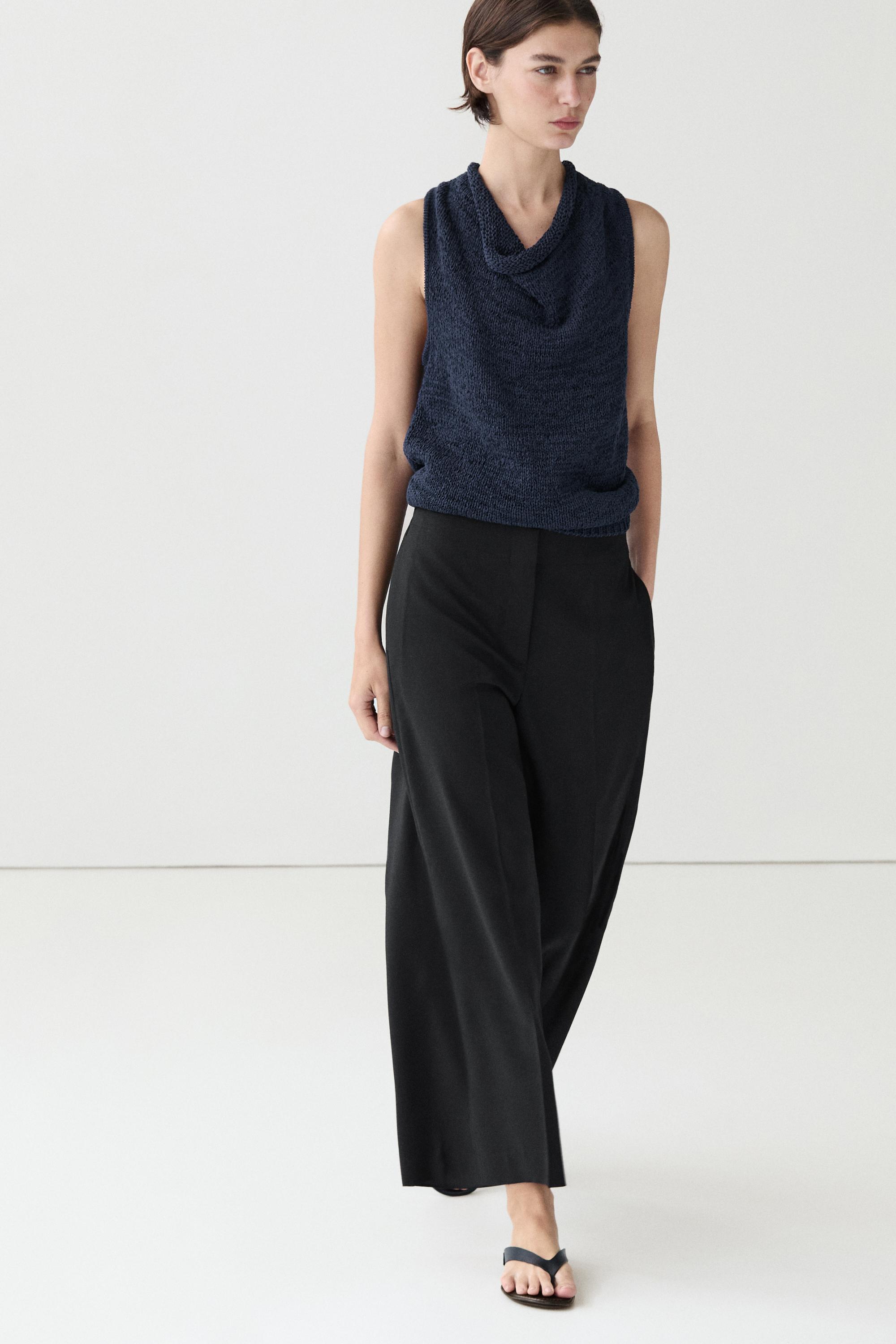 Pantalon large cropped élastique en laine